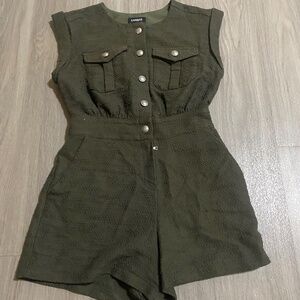 Army Green Textured Romper